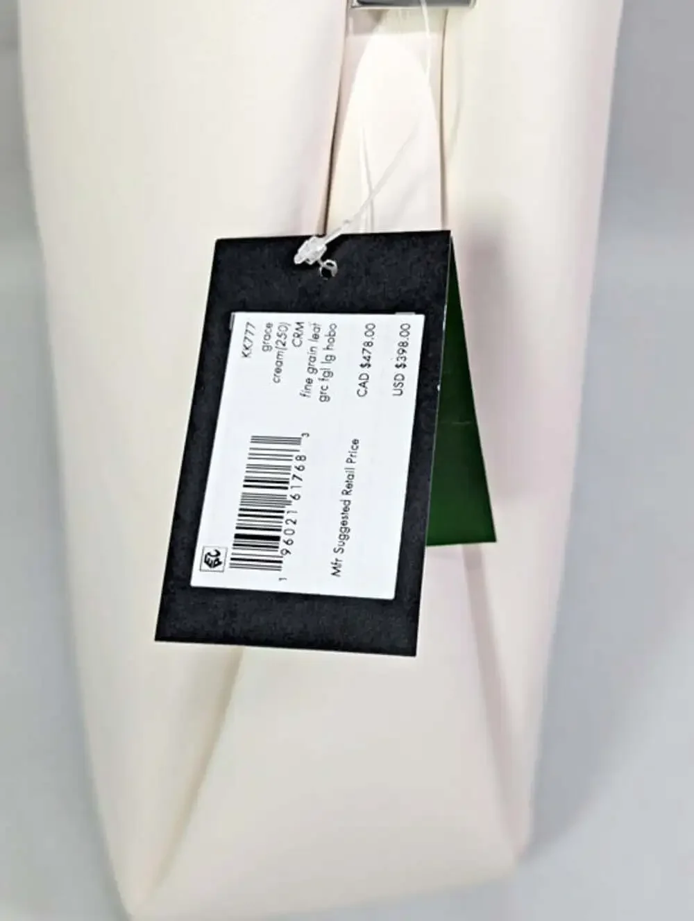 Kate Spade New York Grace Medium Leather Hobo Bag Cream (MSRP $398)